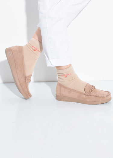 Mocassins compensés souples en suédine Beige