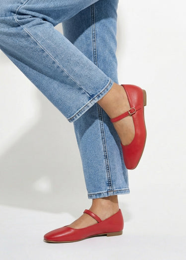 Ballerines babies plates avec bout carré Rouge