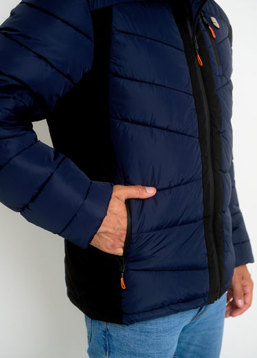 Doudoune à capuche chaude détails fluo Marine