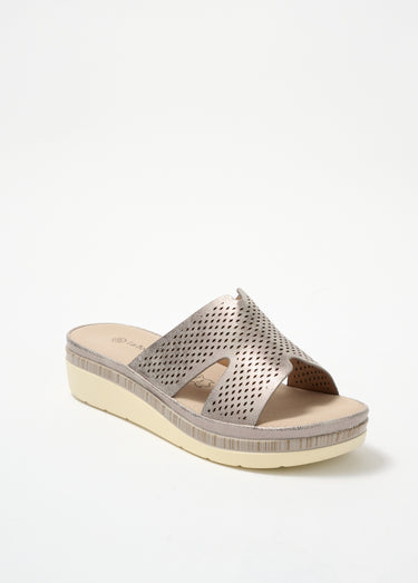 Mules à perforations, semelle compensée Gris