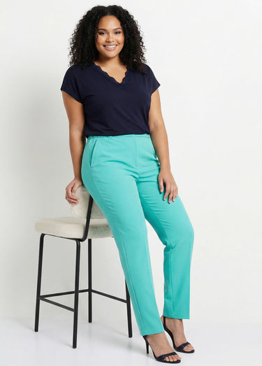 Pantalon droit taille semi-élastiquée Vert