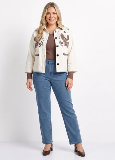 Veste courte en twill avec broderies Ecru