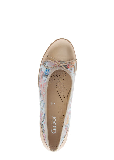 Ballerine fleuries cuir, semelle crantée Fond Blanc