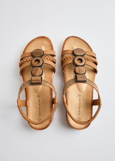 Sandales bijoux ouvertes compensées largeur confort Camel