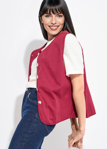 Gilet sans manches col rond en twill Bordeaux