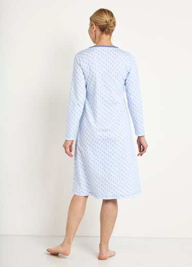 Chemise de nuit longue manches 3/4 coton imprimé Bleu