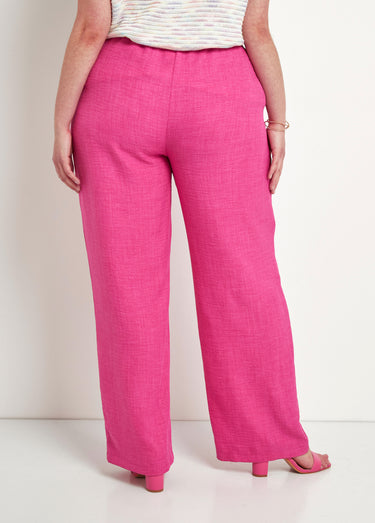 Pantalon large taille élastiquée aspect lin Rose