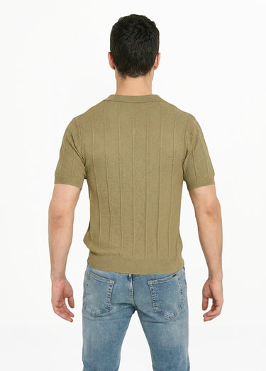Pull fin en maille gaufrée avec col polo Kaki