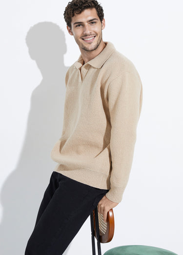 Pull en maille avec col polo Beige