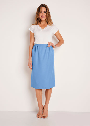 Jupe droite longue gabardine Bleu
