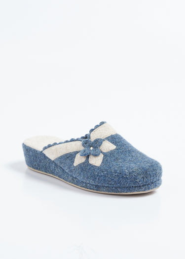 Chaussons mules en feutre, détail fleur Marine