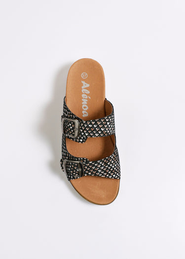 Mules brides à boucle et effet python Noir