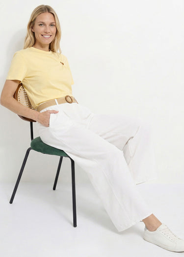 Pantalon fluide + ceinture tressée Blanc
