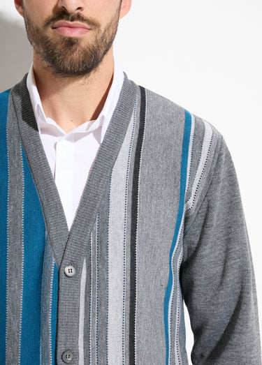 Gilet col V boutonné rayures jacquard laine Gris