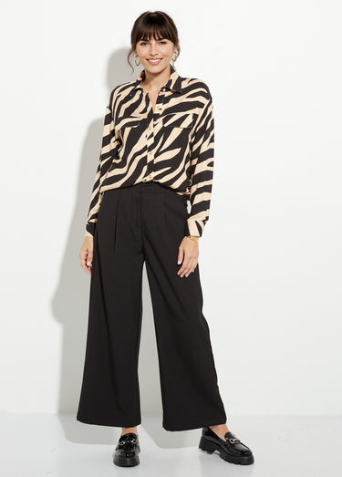 Chemisier motif zébré poches à rabats Noir/Beige