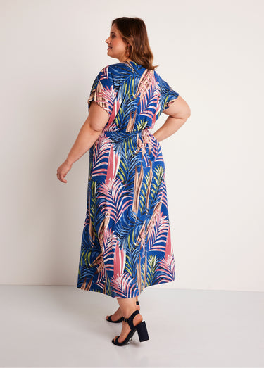 Robe longue évasée imprimé tropical Imp Bleu