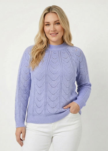 Pull maille chinée ajourée col rond Parme