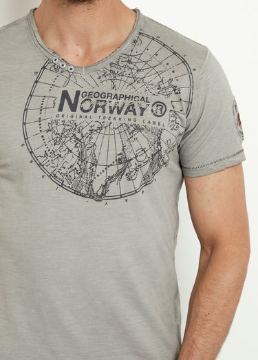T-shirt petit col V avec détails used Gris