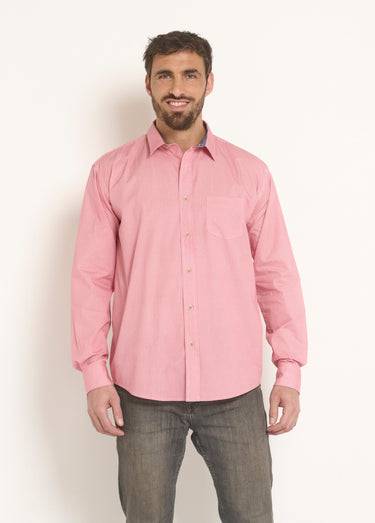 Chemise faux uni à manches longues Rouge