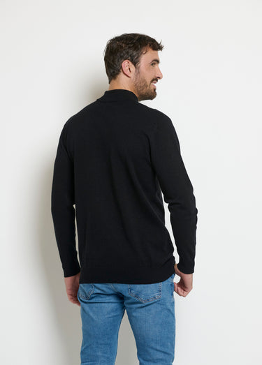 Pull chiné col montant fines côtes Noir