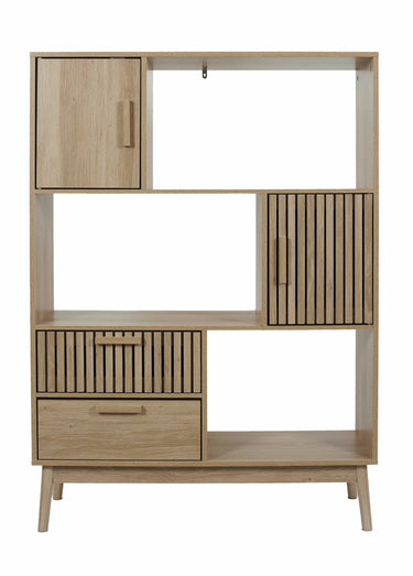 Bibliothèque en bois lisse et claustra Marron