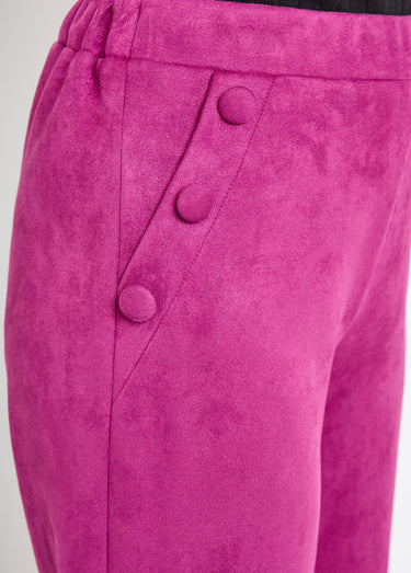Pantalon droit ceinture élastiquée tissu suédé Cassis