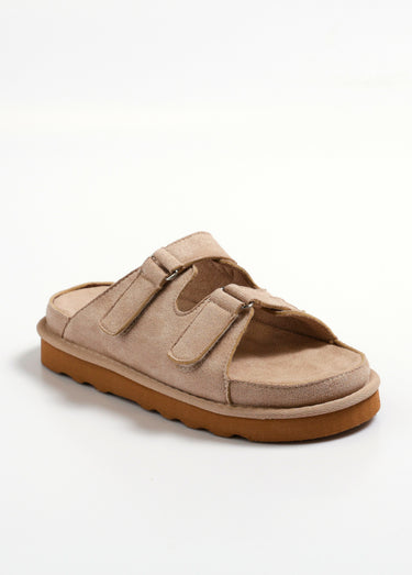 Mules suédine compensées à scratchs Beige