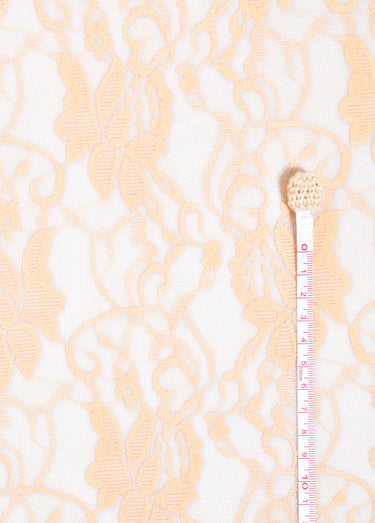 Coupon tissu broderie fleurs et tulle 3O Orange