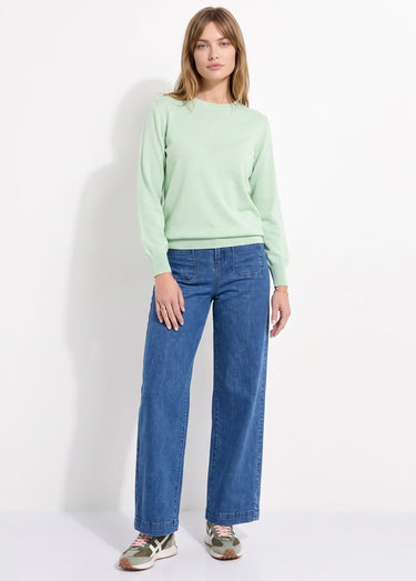 Pull laine mérinos manches longues Vert Nil
