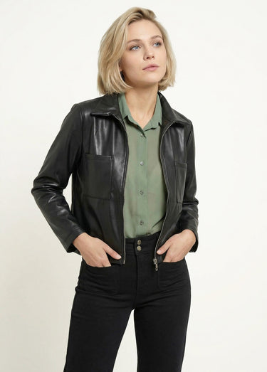 Veste zippée style motard, simili cuir Noir