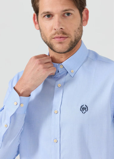 Chemise unie manches longues col boutonné Bleu
