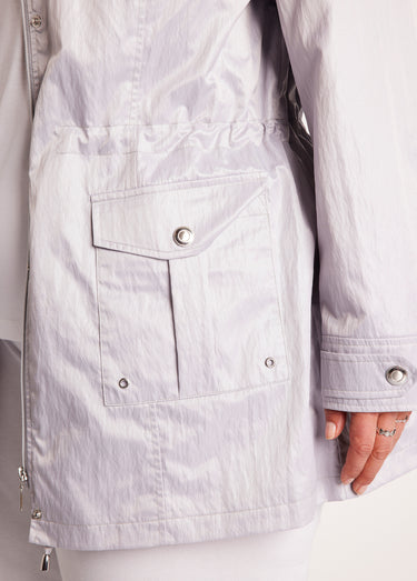 Parka zippée pressionnée, effet satiné Gris Argent