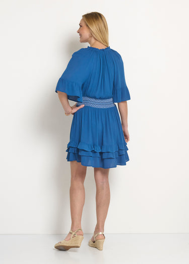Robe courte plissée taille élastiquée Indigo