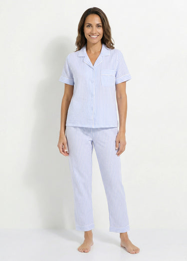 Pyjama 2 pièces seersucker à rayures Bleu