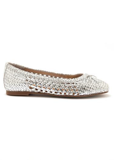 Ballerines cuir tressé, largeur confort Argent