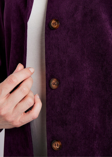 Veste surchemise velours milleraies col tailleur Prune
