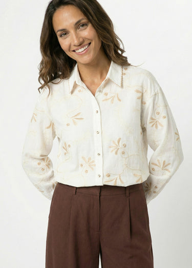 Chemisier avec lin, broderies et festons Ecru/Beige
