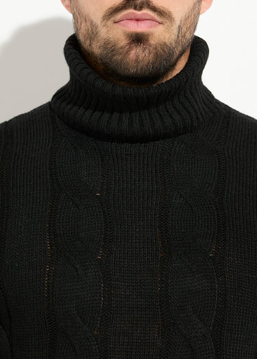 Pull irlandais col roulé chaud avec laine Noir