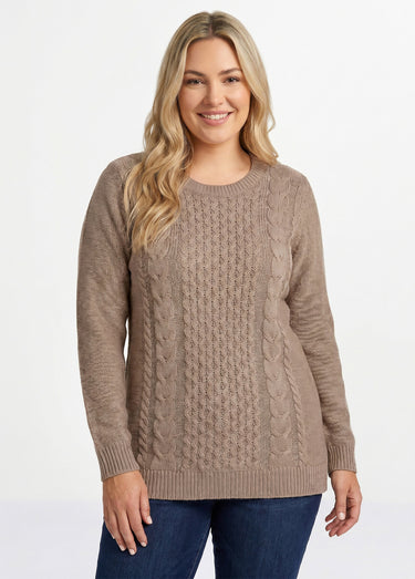 Pull-tunique jersey envers et torsades Taupe