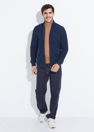 Gilet zippé doux en maille, col montant Marine