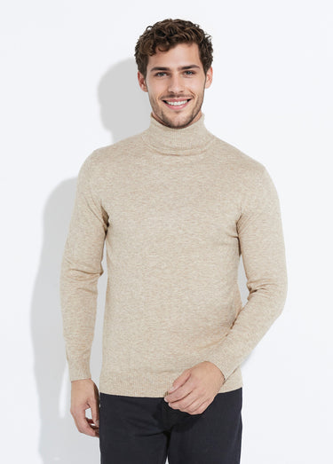 Pull col roulé en maille fine jauge Beige