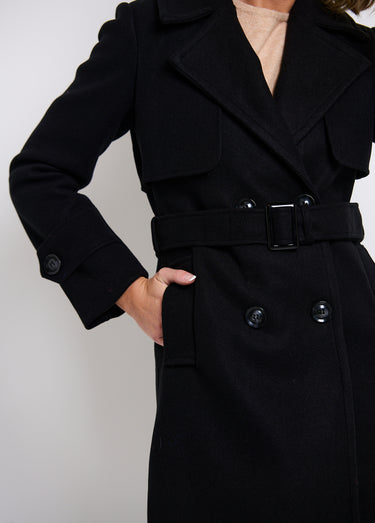 Manteau col fausse fourrure toucher laineux Noir