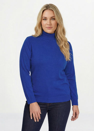 Pull doux col roulé manches longues Bleu