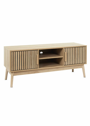 Meuble TV en bois claustra, 2 portes Marron