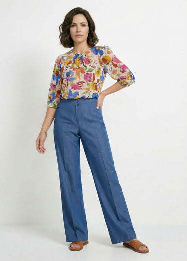 Pantalon large en lyocell ceinture élastiquée Bleu