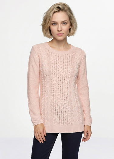 Pull-tunique jersey envers et torsades Rose