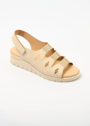Sandales élastiquées ouvertes grande largeur Beige
