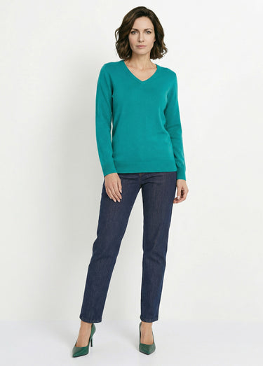 Pull doux col V manches longues Vert