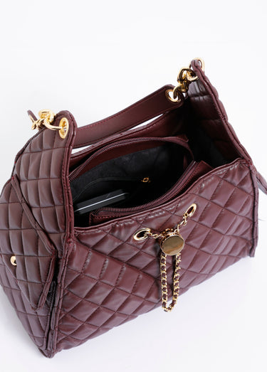 Sac à main chic matelassé détails métal Bordeaux