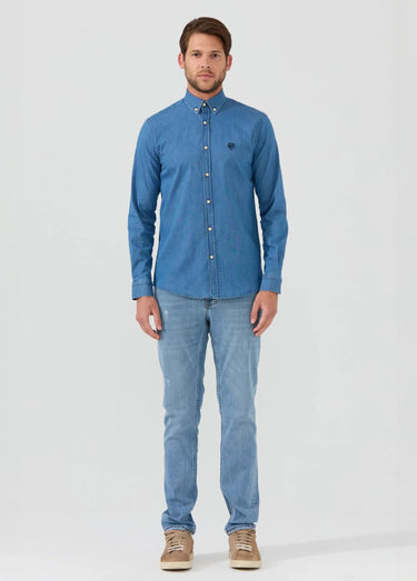 Chemise chambray casual manches longues Bleu Fonce